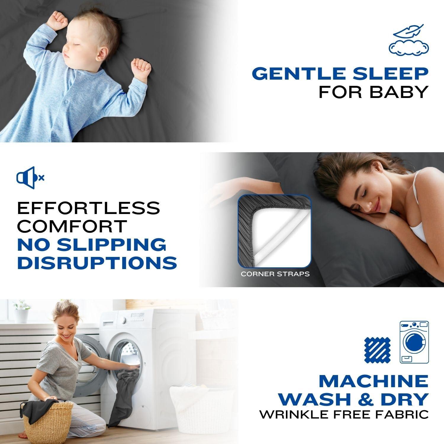 DREAMCARE - Bed Sheets Set - Queen Size Sheet with Side Pocket - 4pcs Set, 15 inches, Dark Gray