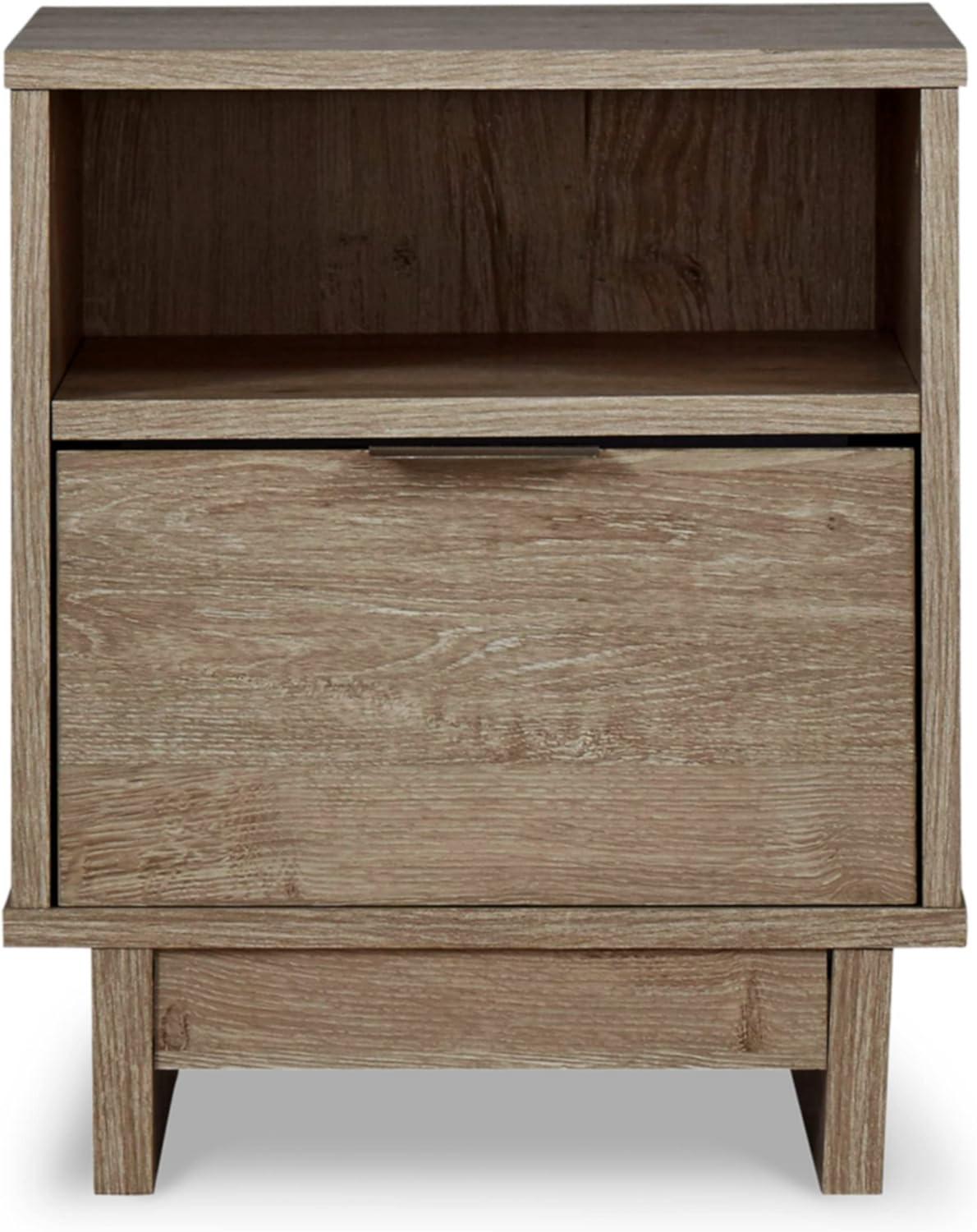 Transitional Light Brown Nightstand with Open Cubby and Drawer