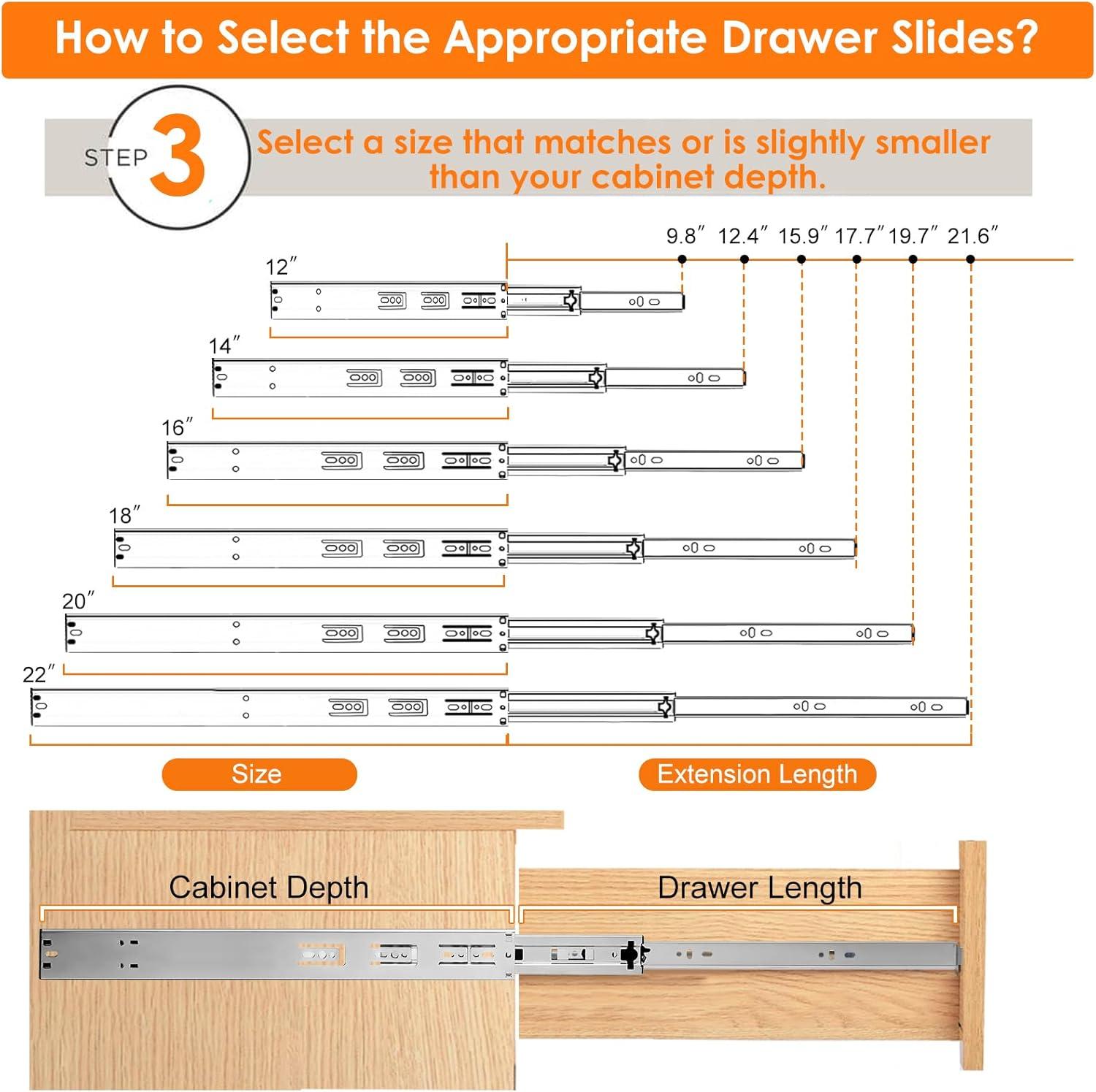 22-Inch Zinc Full Extension Soft Close Ball Bearing Drawer Slides