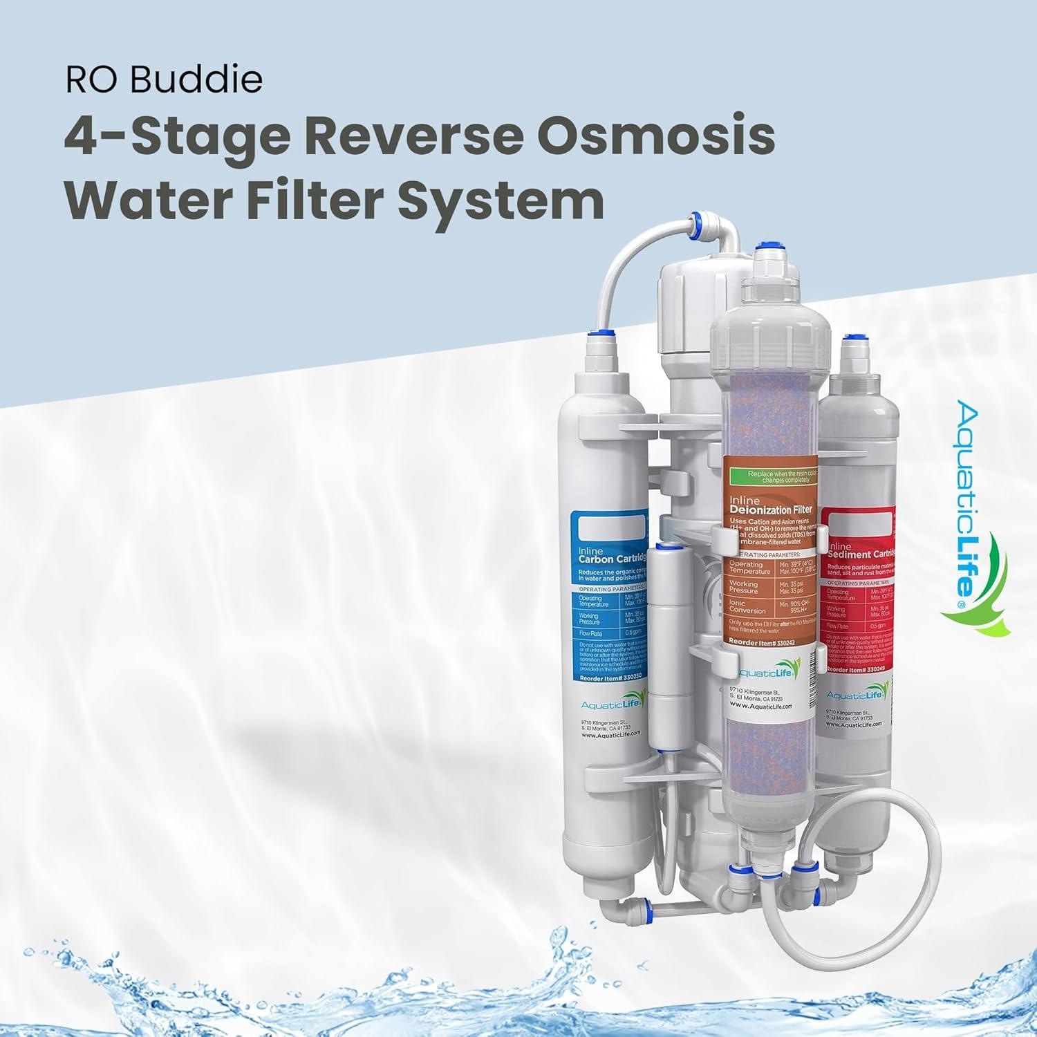 Aquatic Life 4 Stage Reverse Osmosis Deionization RO/DI Aquarium Reef Water Filtration System 50 GPD RO Buddie