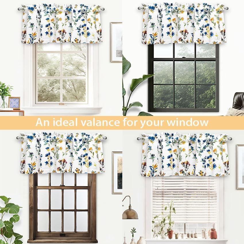 DriftAway Sylvia Floral Botanical Herbs Watercolor Printed Pattern Lined Blackout Thermal Insulated Window Curtain Valance Rod Pocket Single 52" x 18" Plus 2" Header