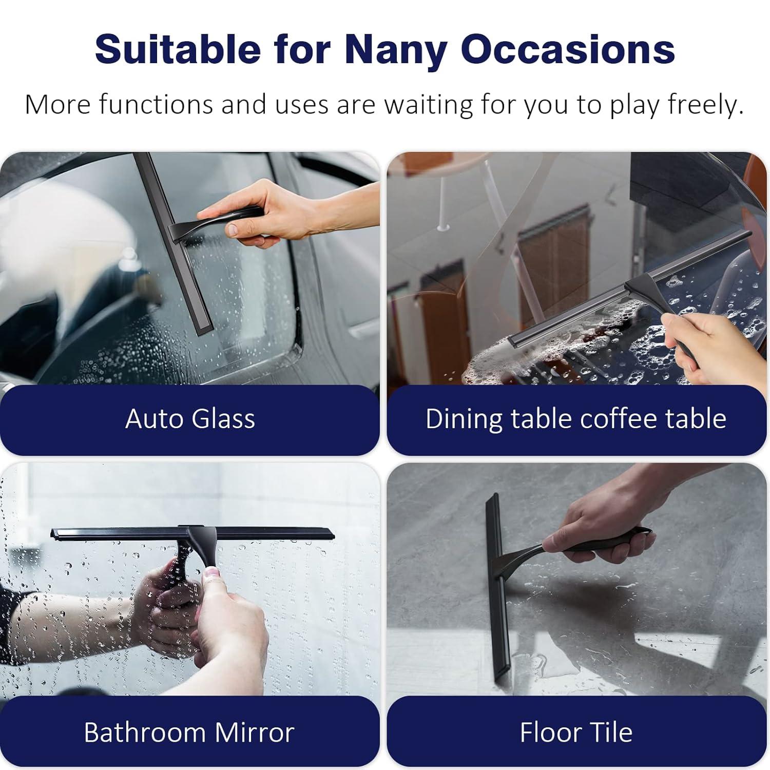 14'' Shower Squeegee, TOOVEM Squeegee for Shower Glass Door for Glass Doors, Windows, Bathroom, Car Windshield, Black