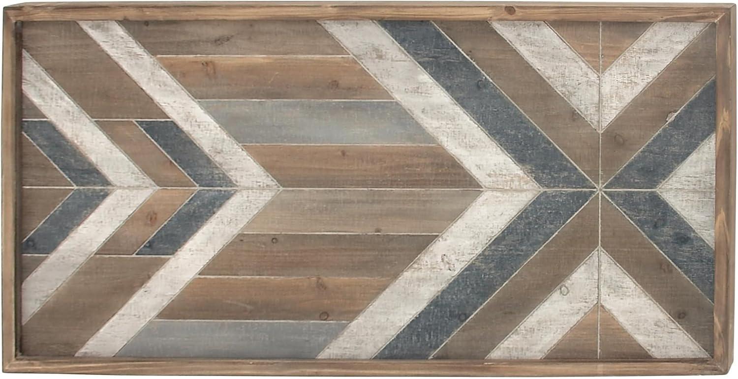 DecMode Farmhouse Distressed Rectangular Wood Wall Décor with Multi Colored Geometric Pattern, 46"W x 23"H