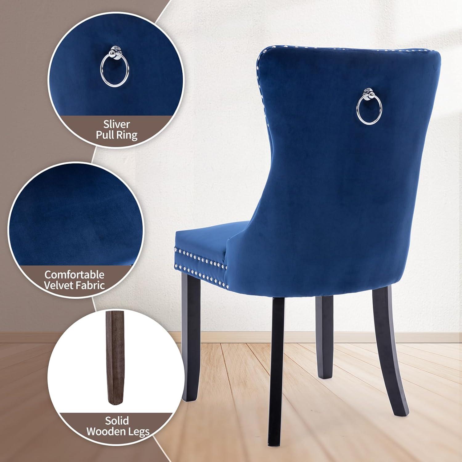 Rhomtree Glam Wood Solid Print Dining Side Chairs, Blue (Set of 6)