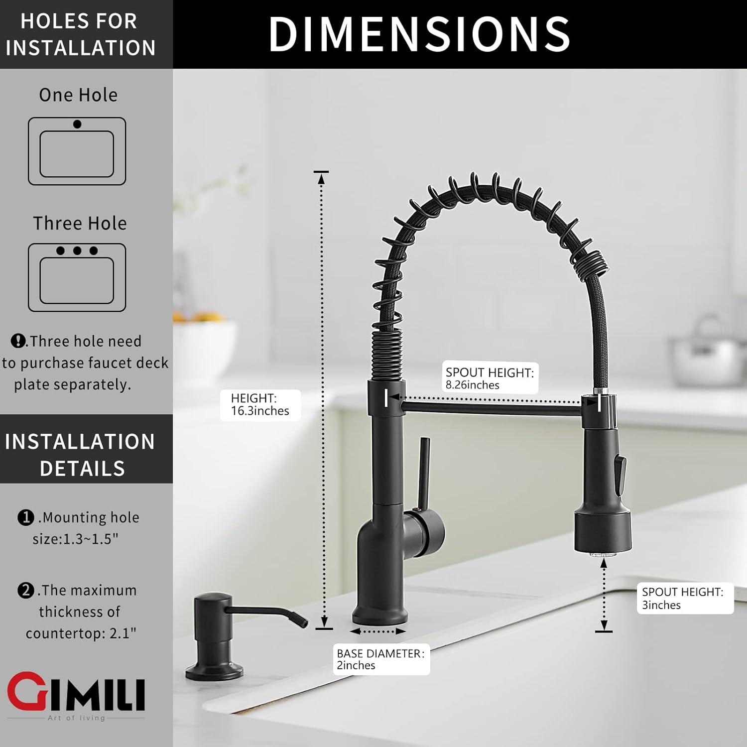 Matte Black LED Kitchen Faucet with Pull Down Sprayer and Soap Dispenser