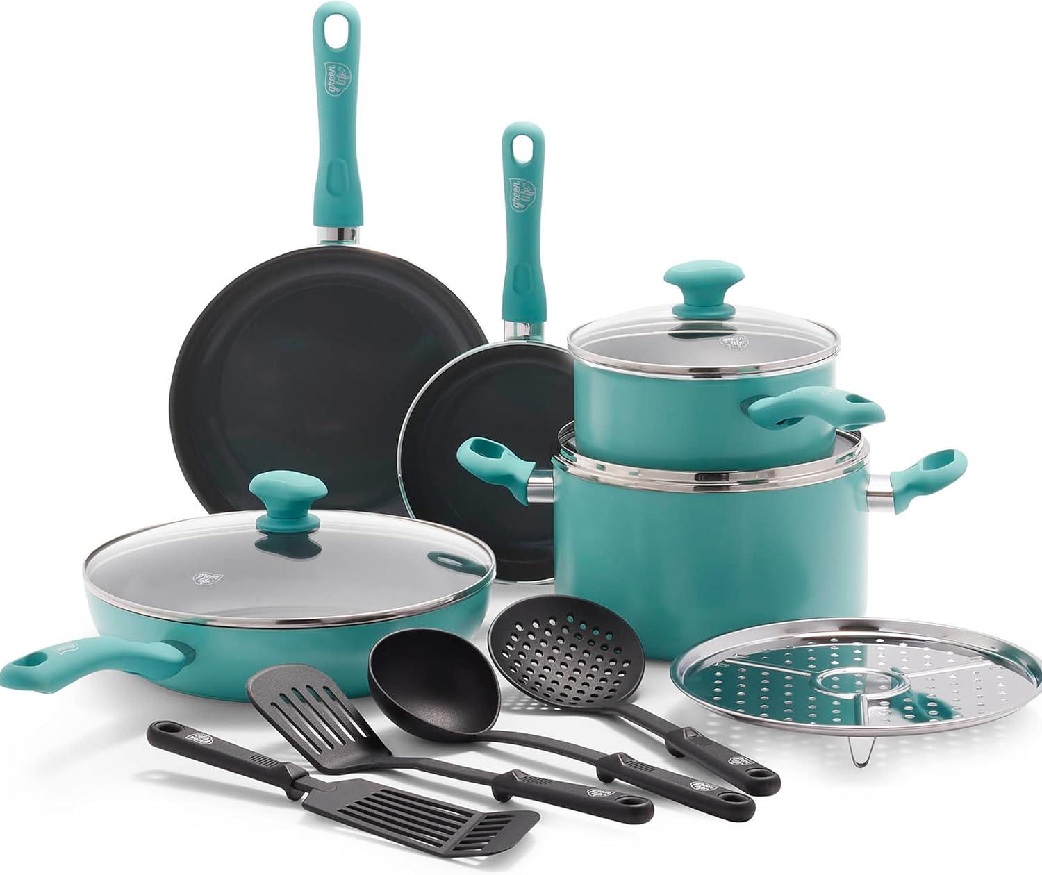 Turquoise Aluminum Non-stick 13-Piece Cookware Set