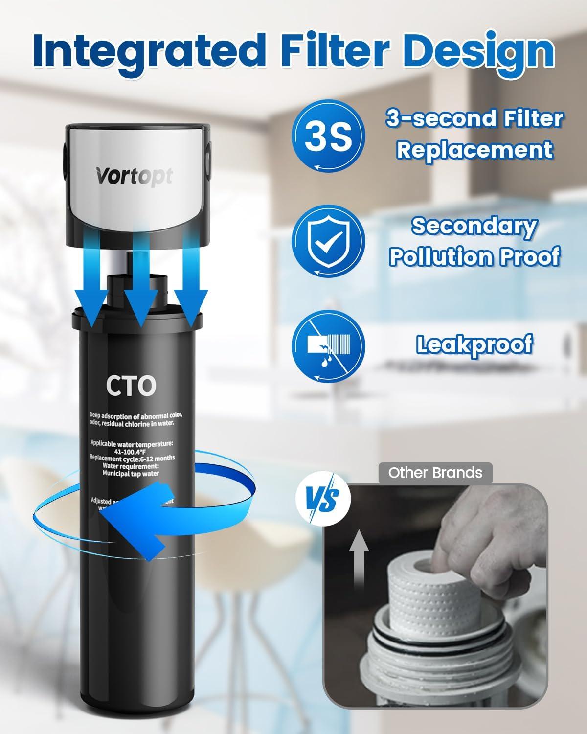 Under Sink Water Filter System ,NSF/ANSI 42 Certified Water Purifier, 28000 Galloons Large Flow Flux, Reduces PFAS, PFOA/PFOS, Chlorine, Bad Odors, Direct Connect to Kitchen Faucet, Q5-C2