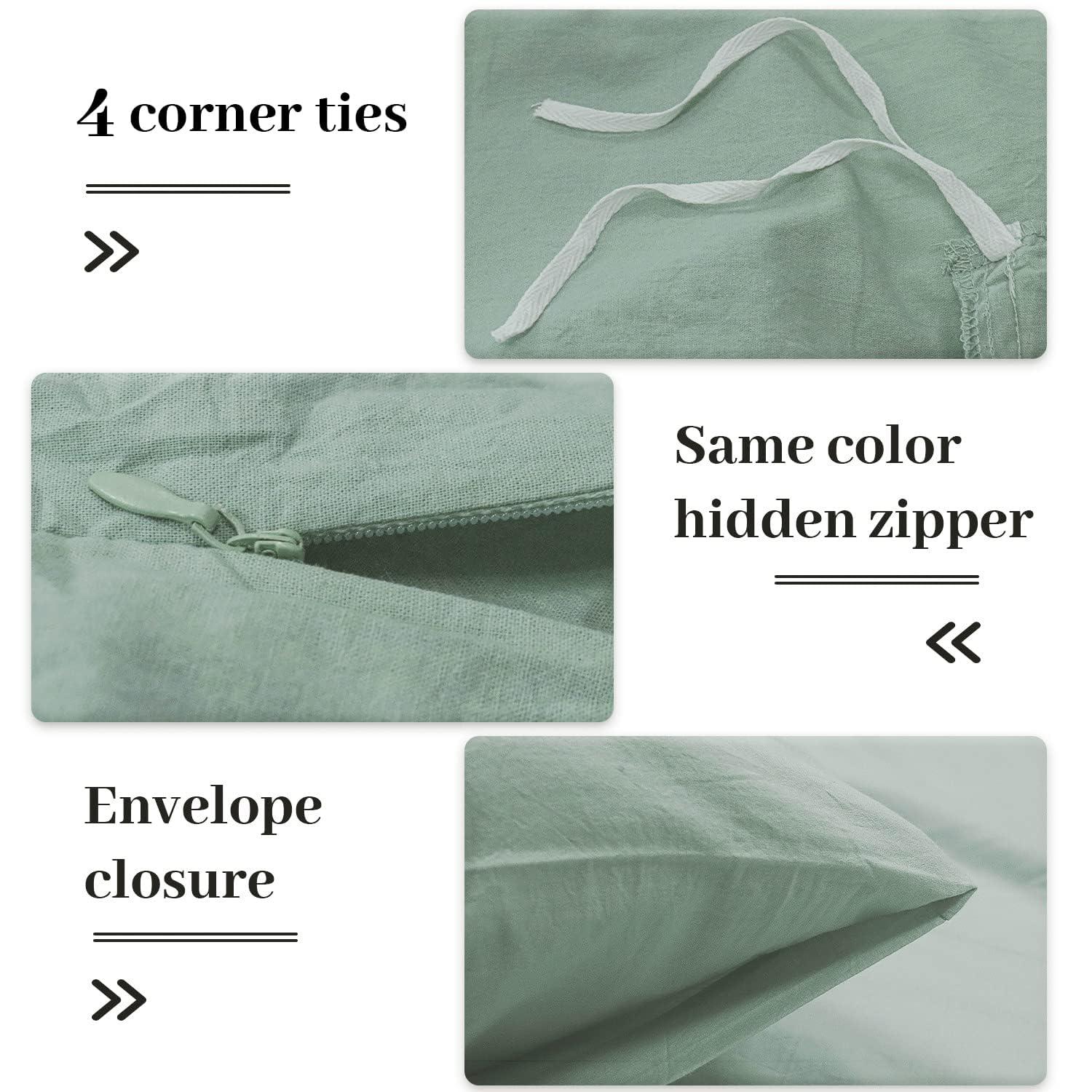 NEXHOME PRO Duvet Cover Set Queen Size Linen Look Textured Organic Natural 100% Washed Cotton Duvet Cover Teal 3 Pieces Bedding Set with Zipper Closure, Breathable, Soft (Aqua Green, No Comforter)