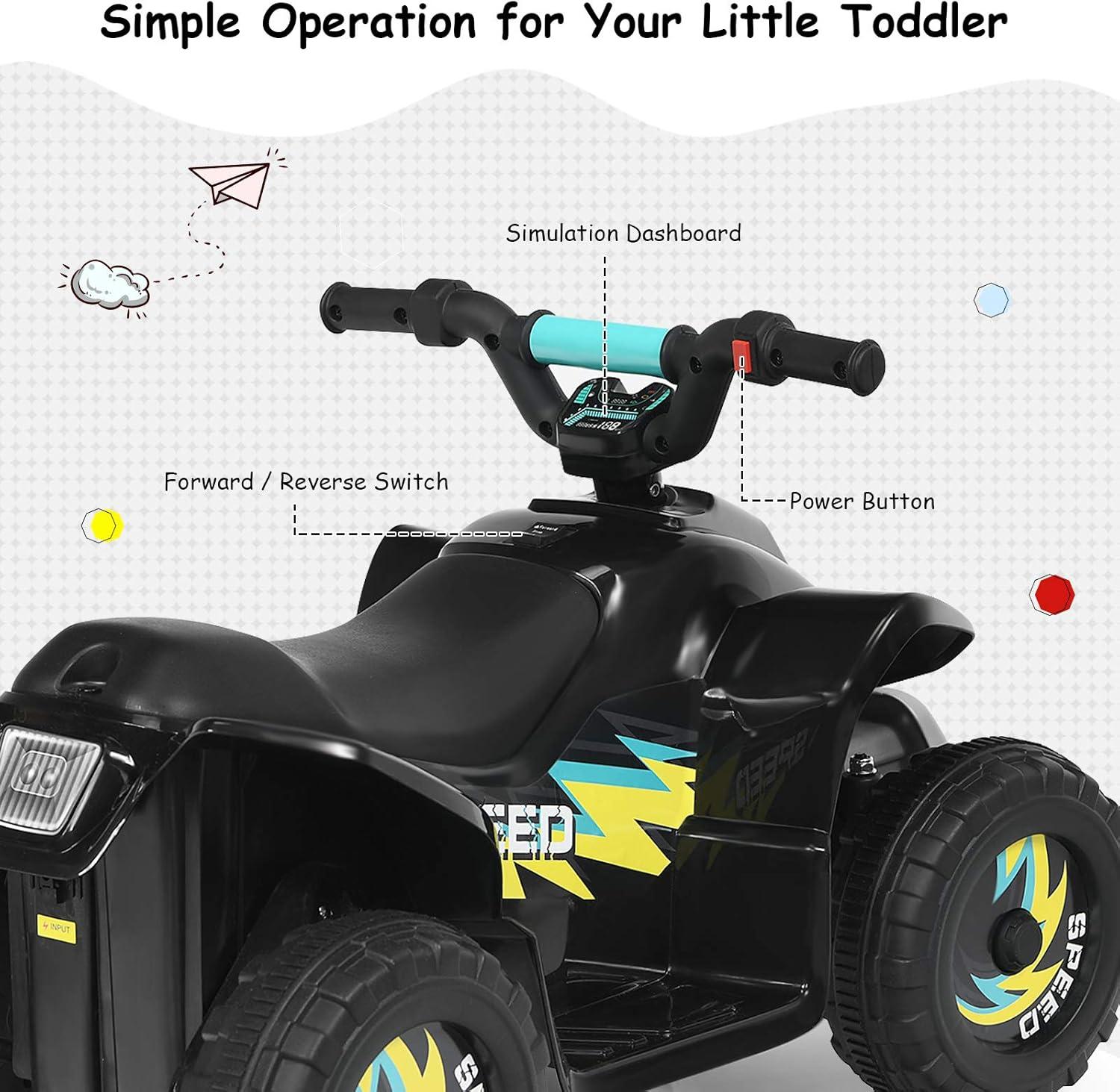 Infans 6V Kids Electric Quad ATV 4 Wheels Ride On Toy Toddlers Forward&Reverse Black