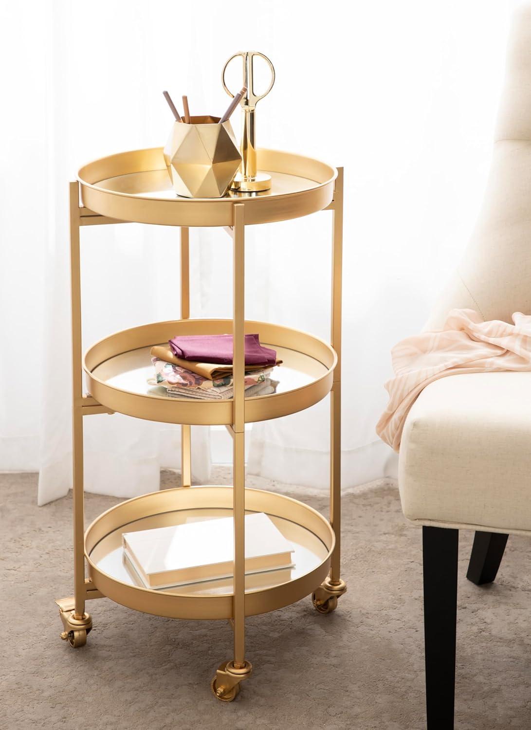 Kate and Laurel Celia Round Metal Bar Cart, 15.25x15.25x28.25, Gold