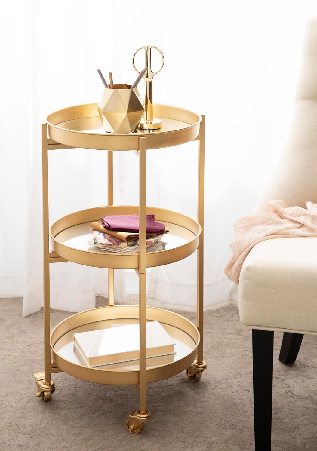 Kate and Laurel Celia Round Metal Bar Cart, 15.25x15.25x28.25, Gold