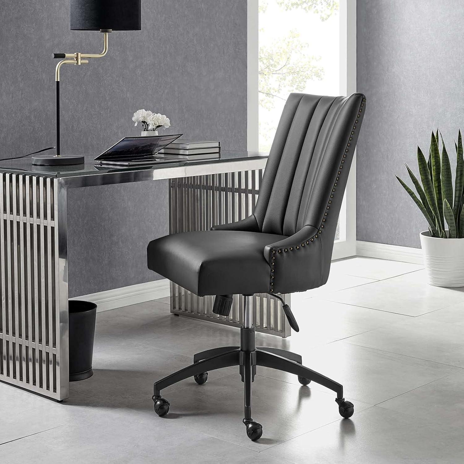 Modway Empower Channel Tufted Vegan Leather Office Chair Black: Metal Frame, Adjustable Height, Modern Style
