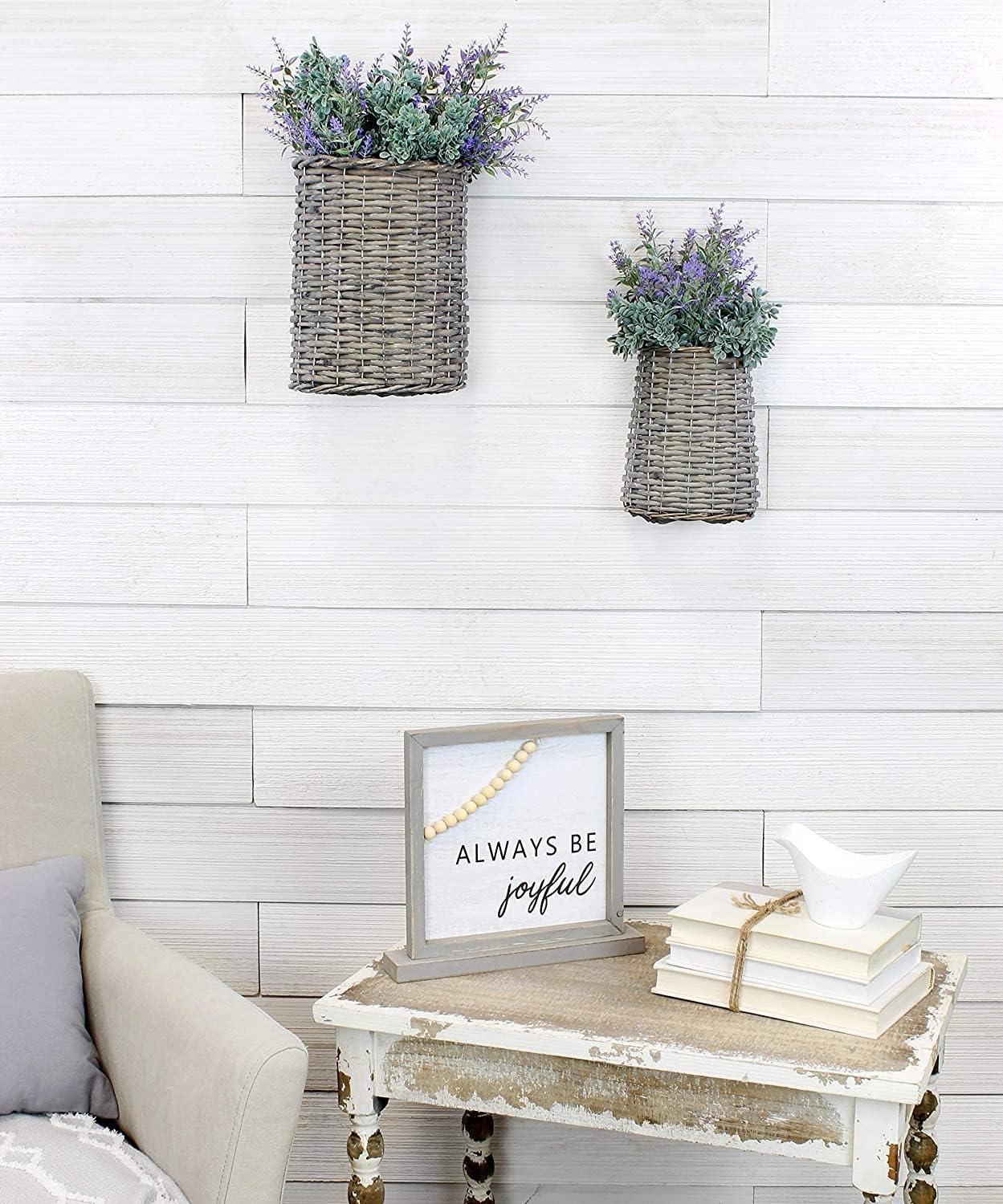 AuldHome Design Wall Hanging Baskets, Gray, 2pc Set; Small/Medium Wicker Rustic Farmhouse Door