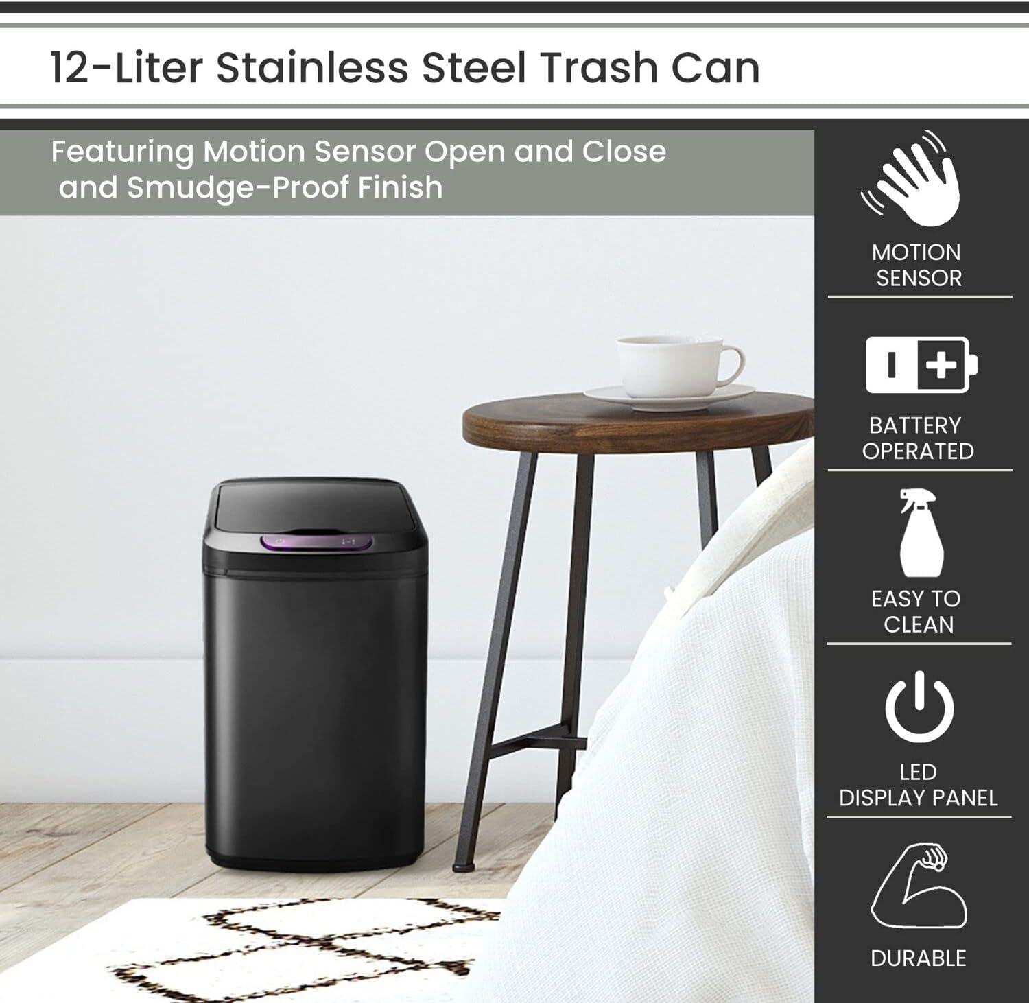 Hanover Steel Motion Sensor Waste Basket - 3.2 Gallons