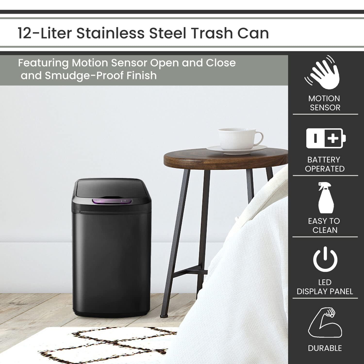 Hanover Steel Motion Sensor Waste Basket - 3.2 Gallons