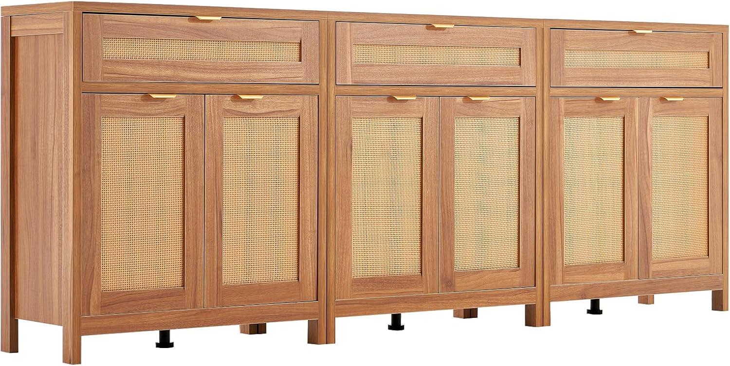 VEVOR Cabinet with 6 Doors 3 Drawers Adjustable Shelves Set of 3 Natural