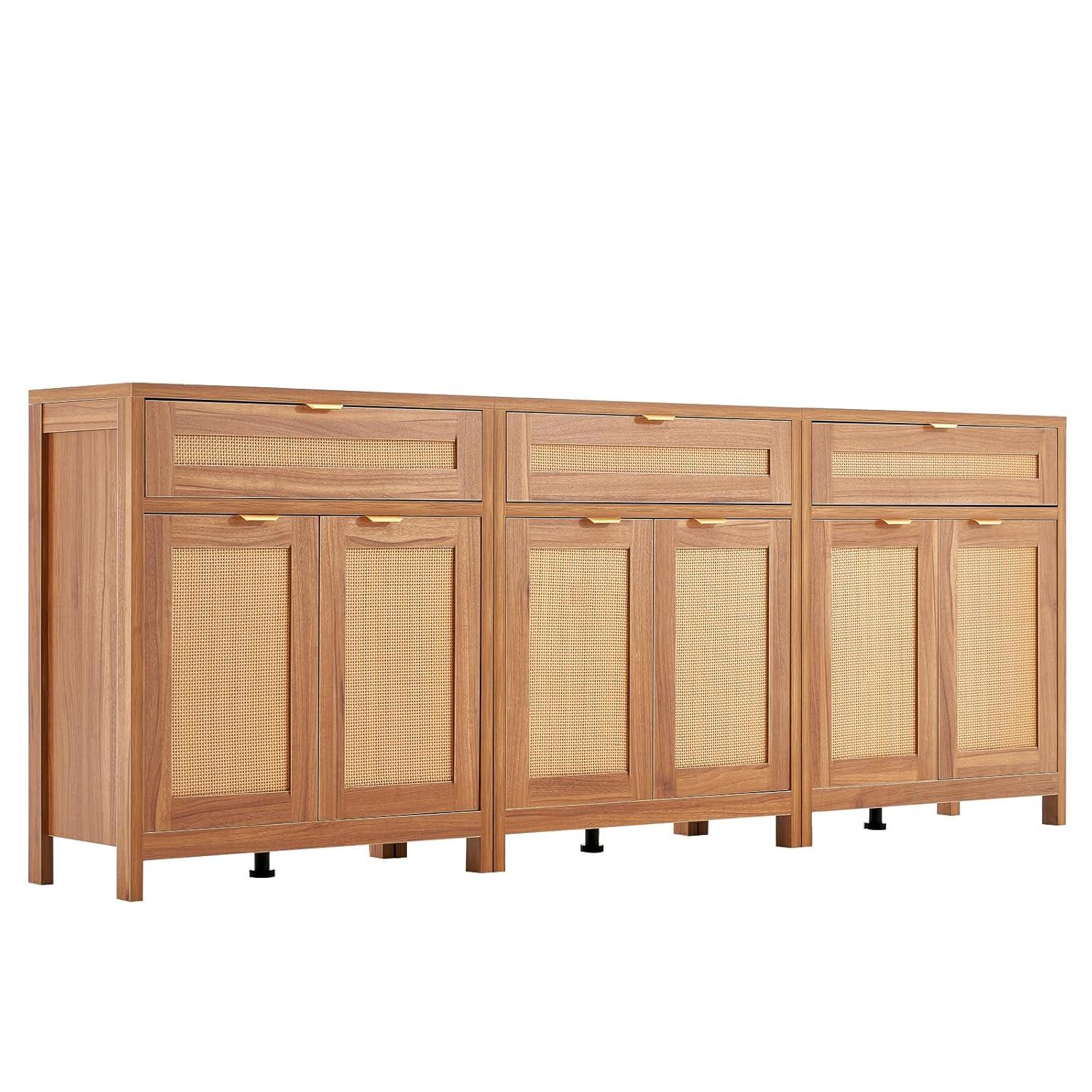 VEVOR Cabinet with 6 Doors 3 Drawers Adjustable Shelves Set of 3 Natural