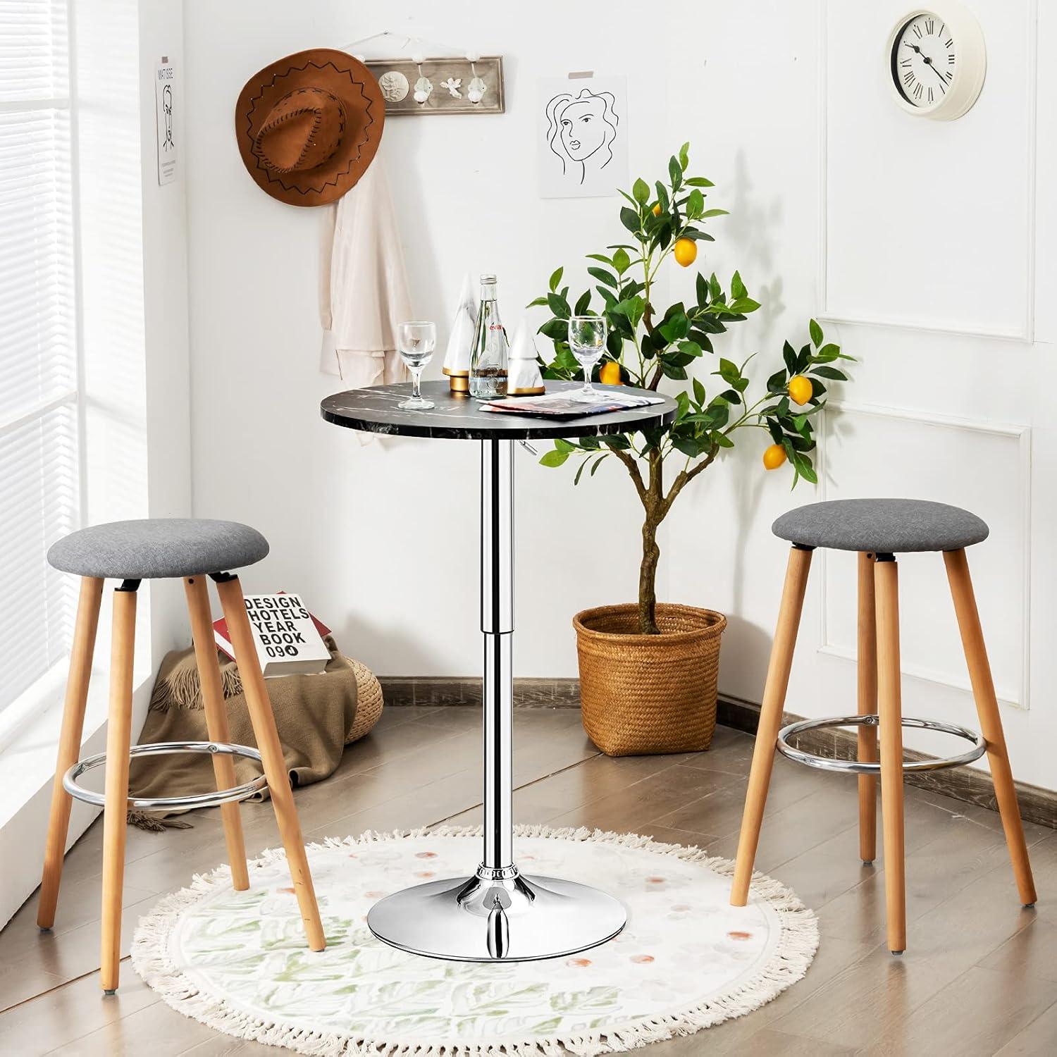 Costway Round Bistro Bar Table Height Adjustable 360-degree Swivel Black