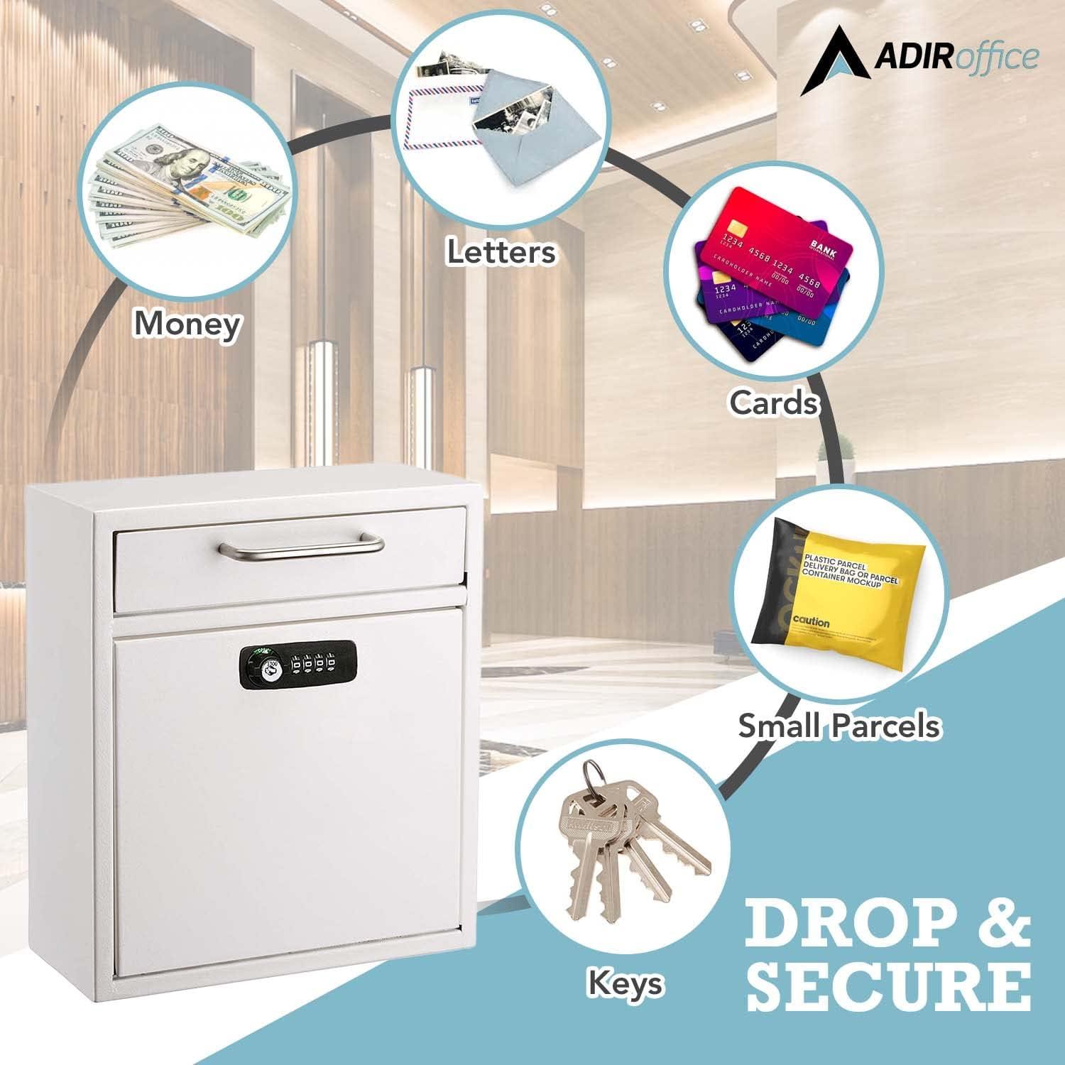 Large Mail Wall-Mount Secure Drop Box with Key and Combination Locking System