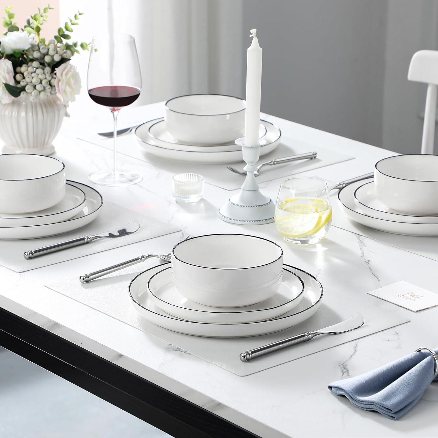 White Glossy Porcelain 12-Piece Dinnerware Set for 4