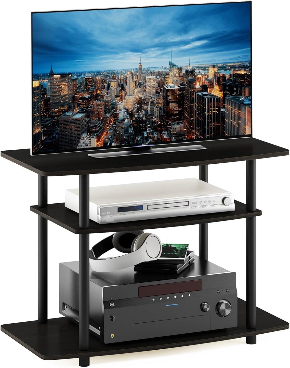 Espresso Black PVC Composite 3-Tier TV Stand with Mount