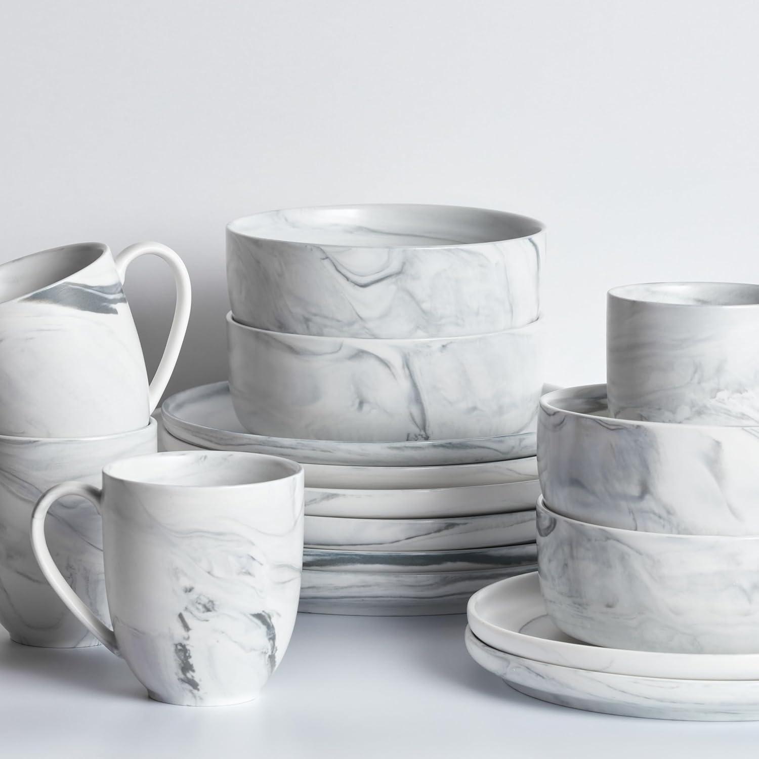 Gray Marble Porcelain 32-Piece Dinnerware Set, Service for 8