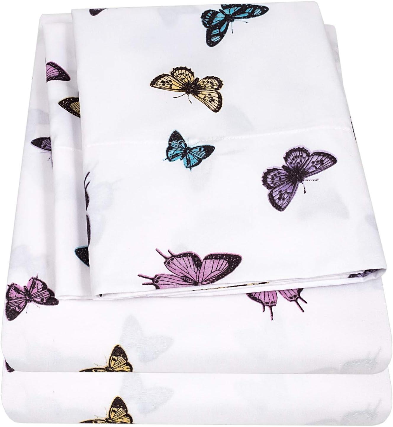 Butterflies Print Blue Microfiber Twin Kids' Sheet Set