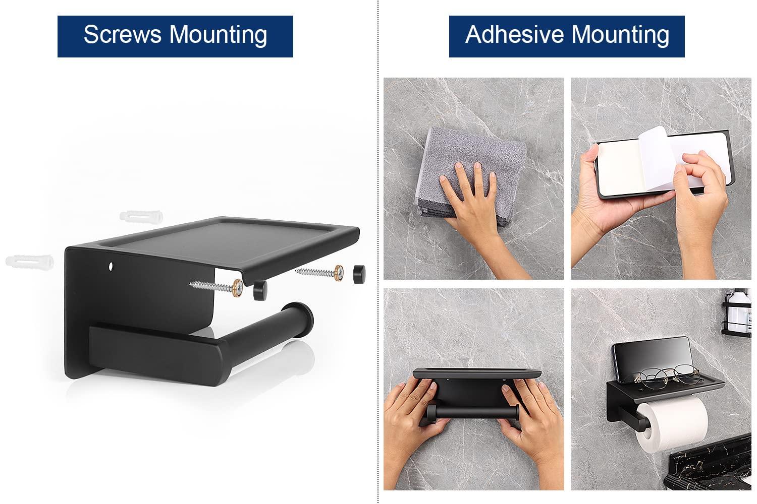 Latitude Run® Stainless Steel Toilet Paper Holder With Phone Shelf - Stylish, Rustproof & Easy Installation