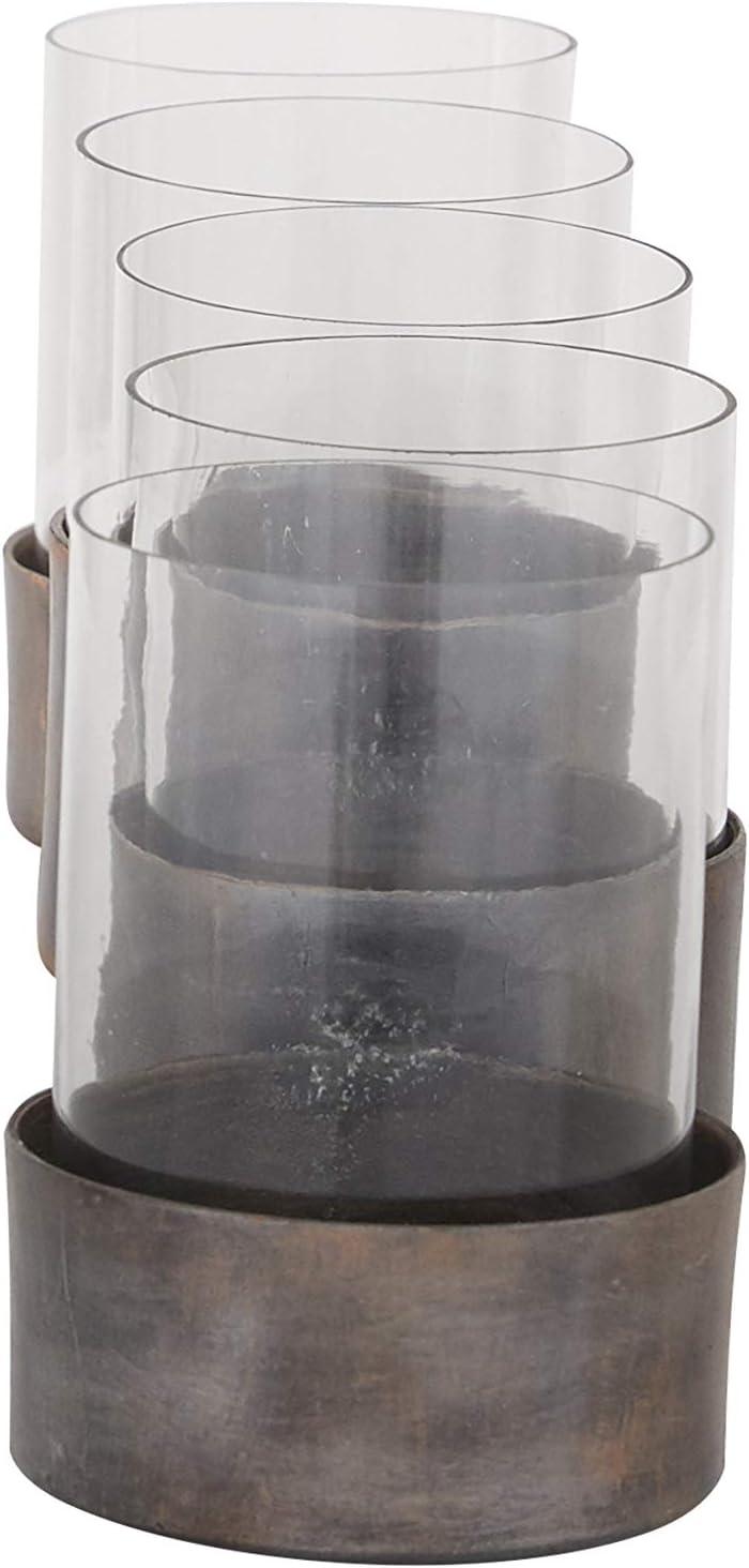 22" x 6" Round Glass Pillar Candle Holder Black - Olivia & May: Elegant Mantel Decor, 5-Unit Tray