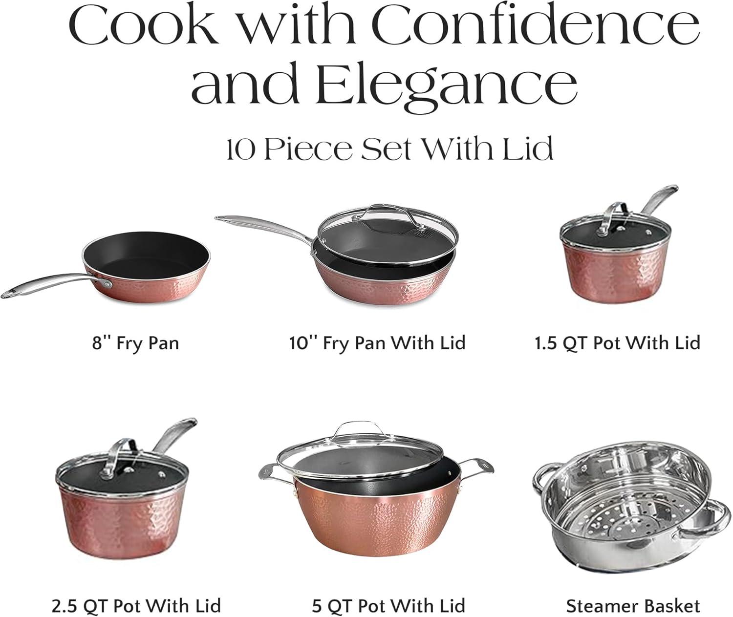 Orgreenic 10 Piece Ceramic Non-Stick Cookware Set, Hammered Rose Gold