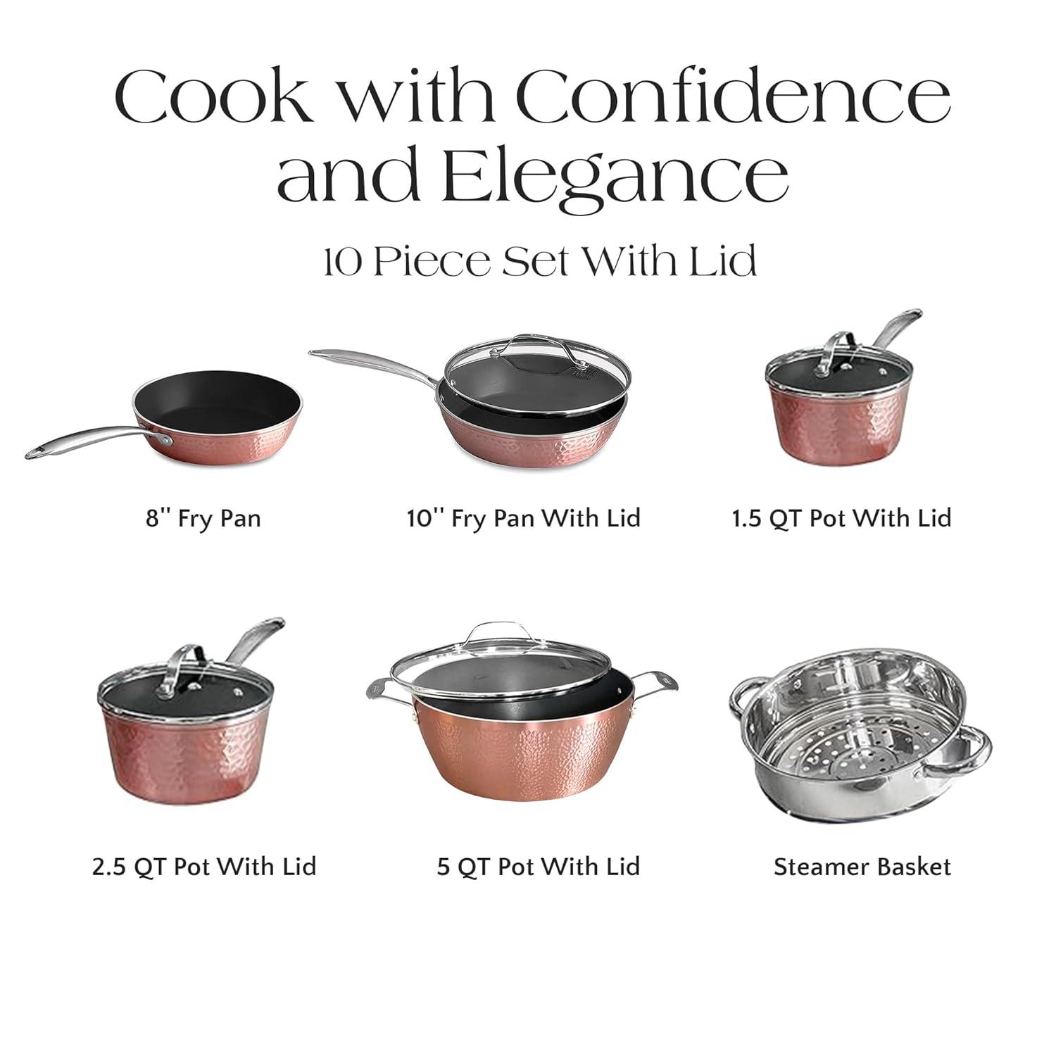 Orgreenic 10 Piece Ceramic Non-Stick Cookware Set, Hammered Rose Gold