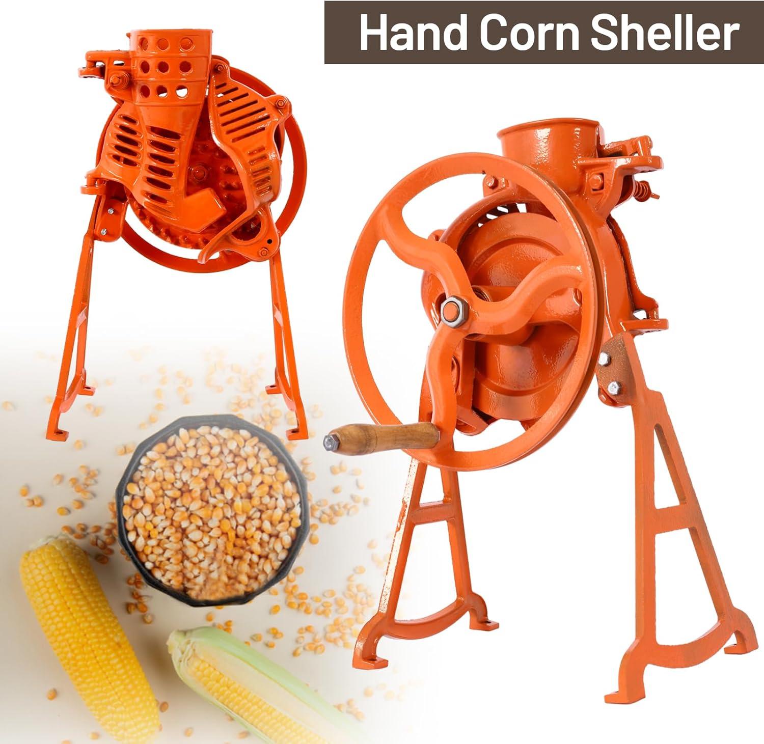 Heavy Duty Hand Corn Sheller - Manual Farm Corn Thresher and Remover Tool with Wooden Handle - Cast Iron Manual Thresher for Heavy Duty Shelling Machine