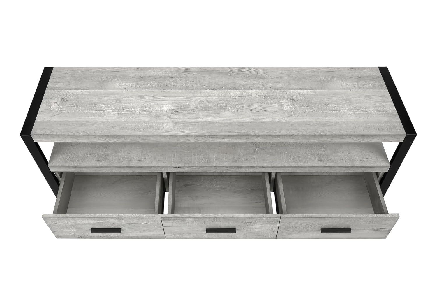 Monarch Specialties Tv Stand 60 Inch Console Media Entertainment Center Storage Drawers Metal Laminate Grey Black Contemporary Modern