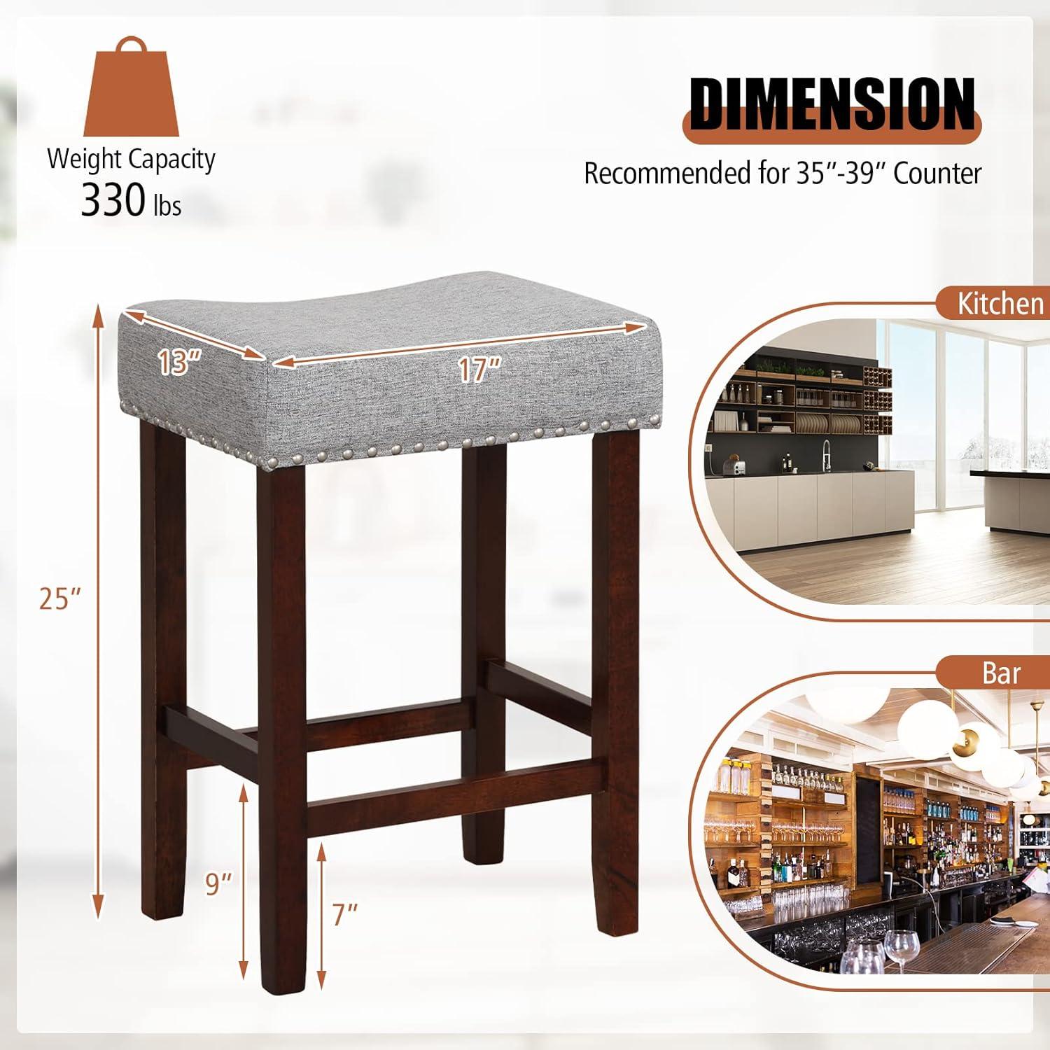 Costway Set of 2 Bar Stools Counter Height Saddle Kitchen Chairs with Wooden Legs Beige