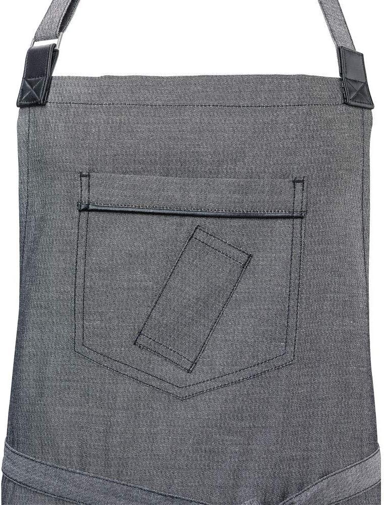 Mercer Culinary Metro Edge Renegade Bib Server Apron, Black Denim with Brown Leather Straps