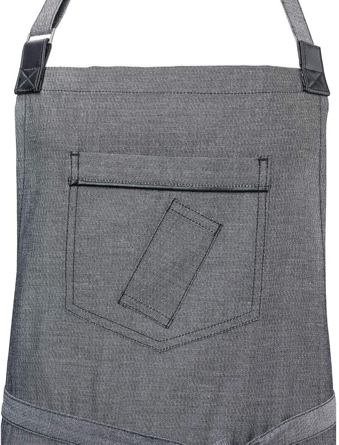 Mercer Culinary Metro Edge Renegade Bib Server Apron, Black Denim with Brown Leather Straps