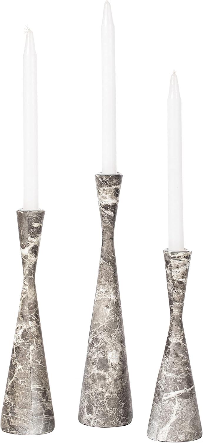 Marble Resin Candle Holders - 3 Set Taper Candlesticks for Home Decor, Gray