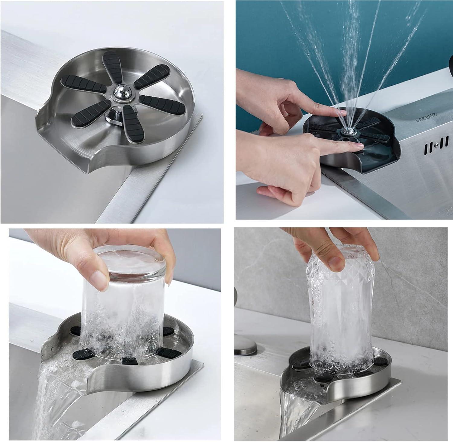 Glass-Rinser for Kitchen-Sink-Cup-Washer for Sink-Cup-Rinser-Sink-Attachment Glass-Washer for Sink-Bottle-Washer-Cup-Cleaner, Stainless Steel