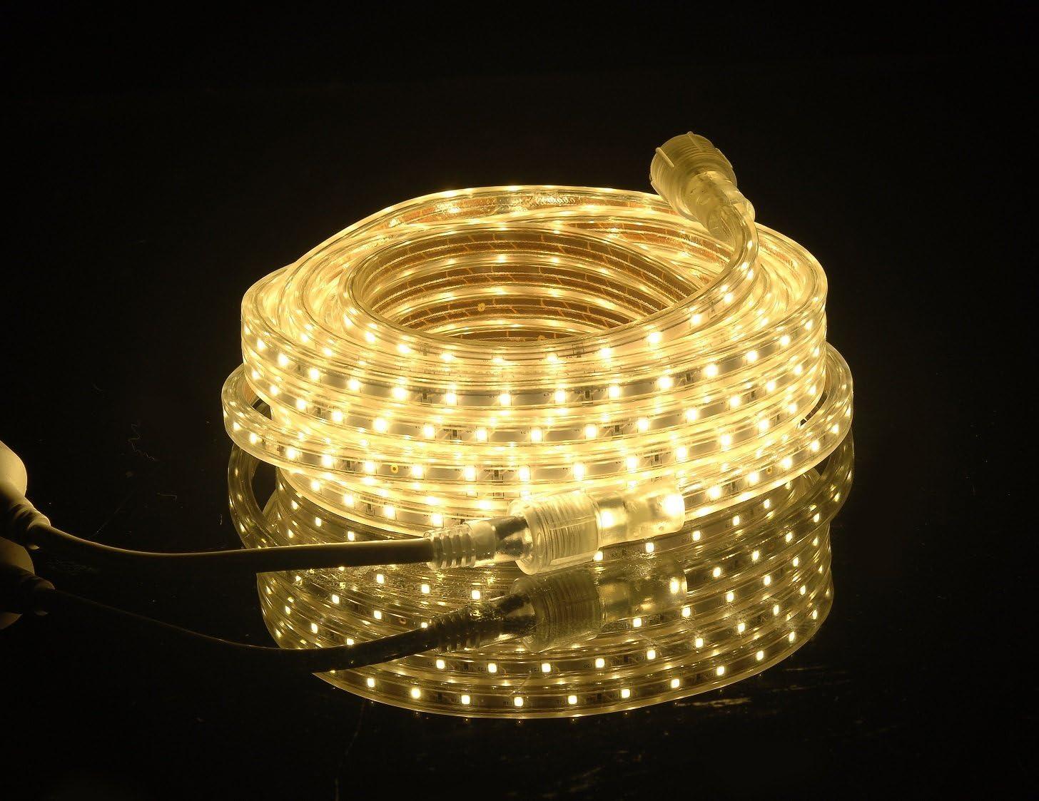 CBConcept UL Listed, 50 Feet, 5500 Lumen, 3000K Warm White, Dimmable, 110-120V AC Flexible Flat LED Strip Rope Light, 930 Units 3528 SMD LEDs, Indoor/Outdoor Use, Accessories Included, [Ready to use]