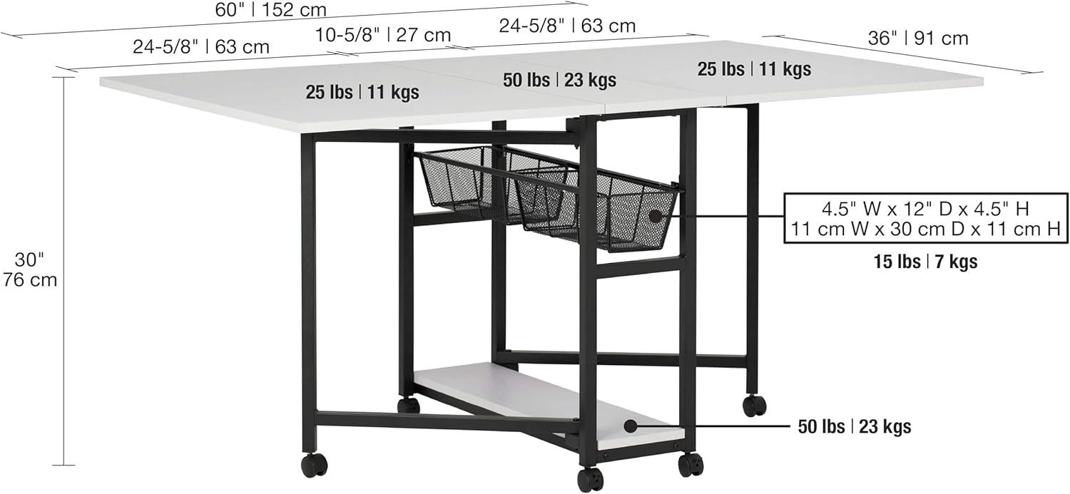 30&#34; Fixed Height Mobile Fabric Cutting Table with Storage Charcoal/White - Sew Ready