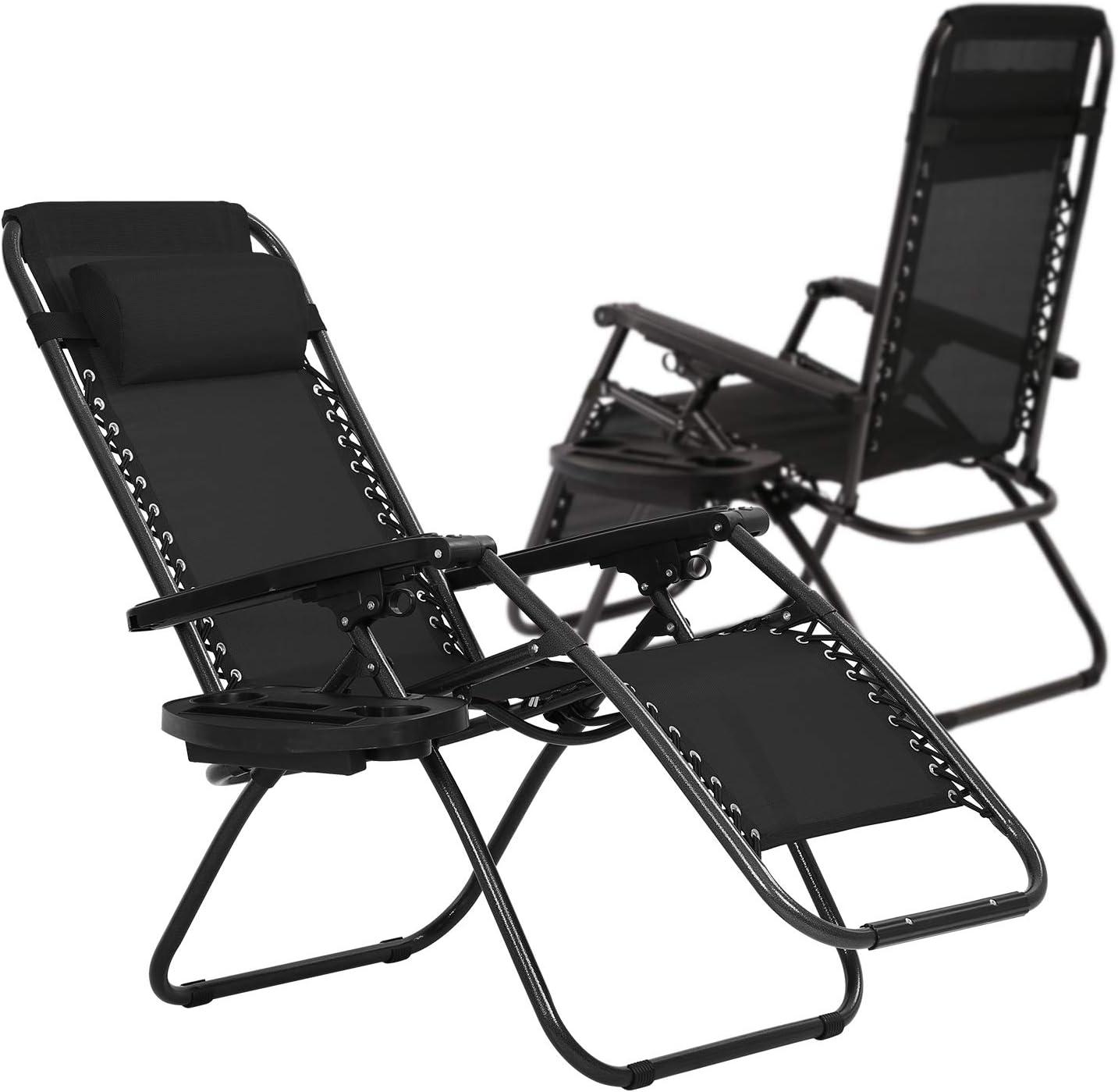 Black Steel Zero Gravity Outdoor Reclining Lounger with Cushions