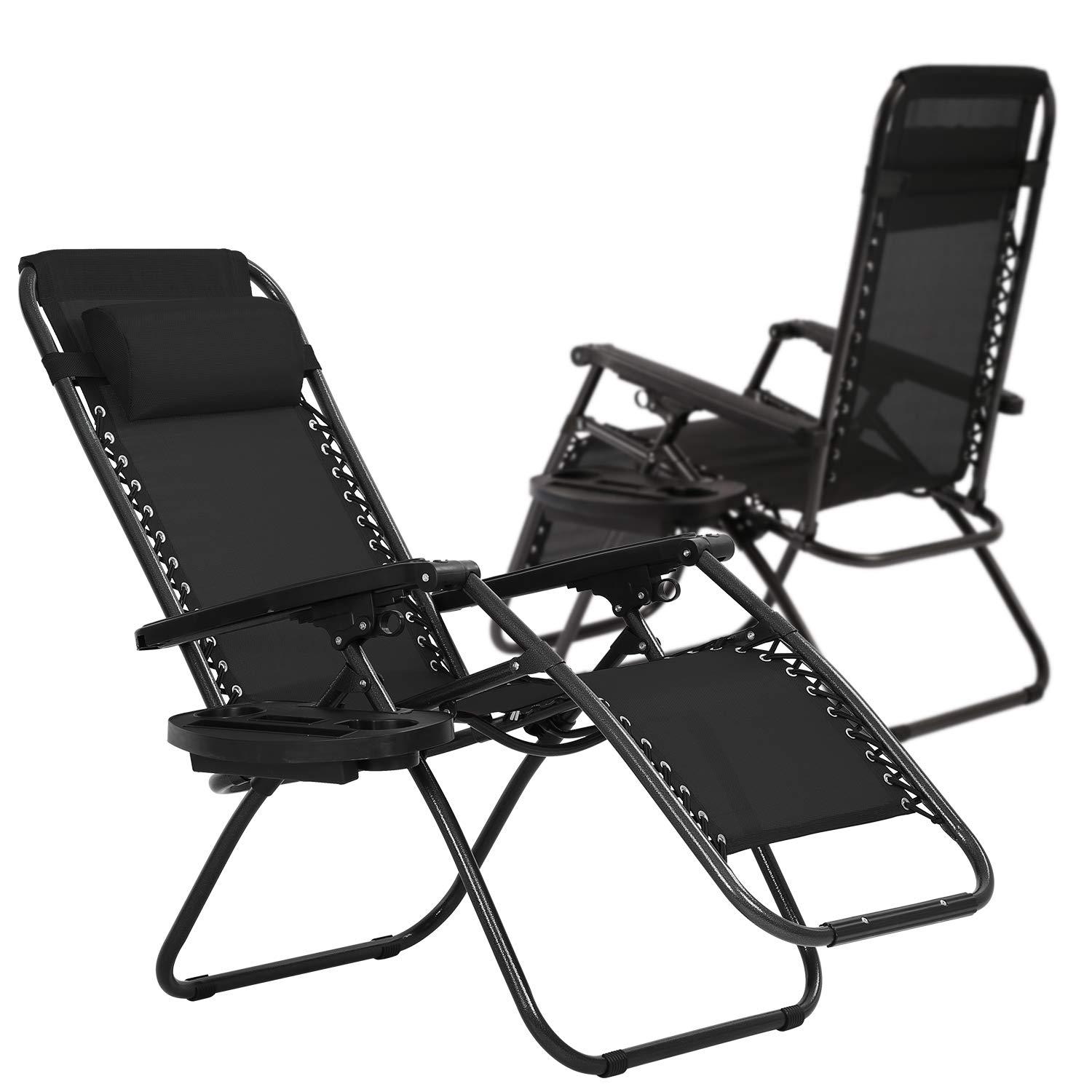 Costway 2 PCS Zero Gravity Chairs Lounge Patio Folding Recliner Outdoor Black with Cup Holder Black