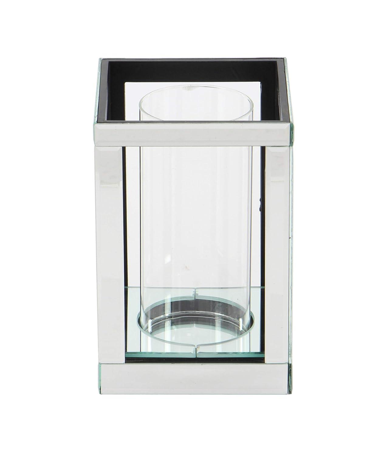 House of Hampton® Glass Pillar Silver Hurricane Lamp with Mirrored Accents