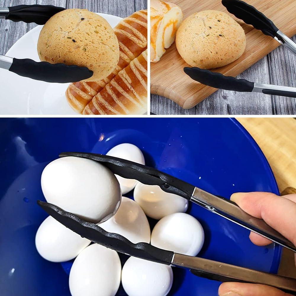 9 Inch Small Kitchen Tongs Set of 3, Silicone Cooking Tongs with Silicone Tips and Stainless Steel Handle, Tongs for Cooking, Serving