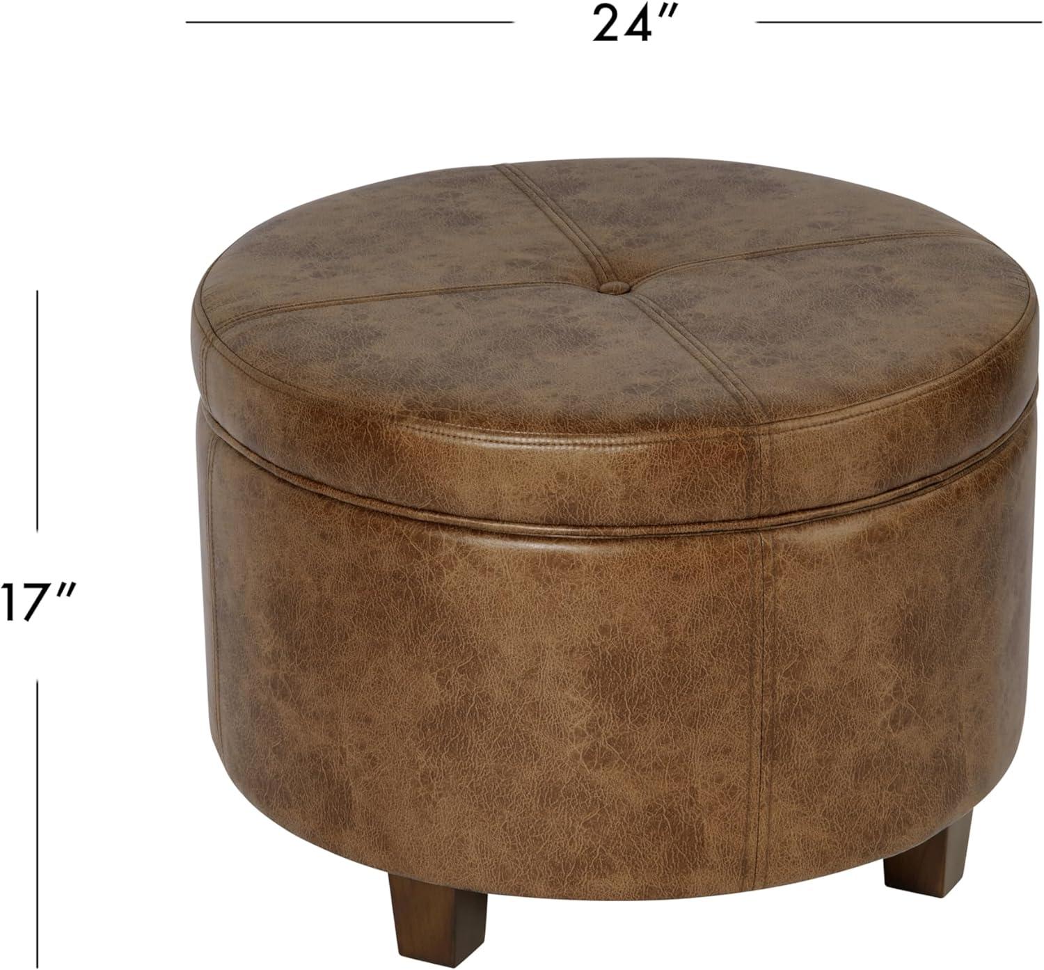 HomePop Large Leatherette Storage Ottoman - Distressed Brown Faux Leather