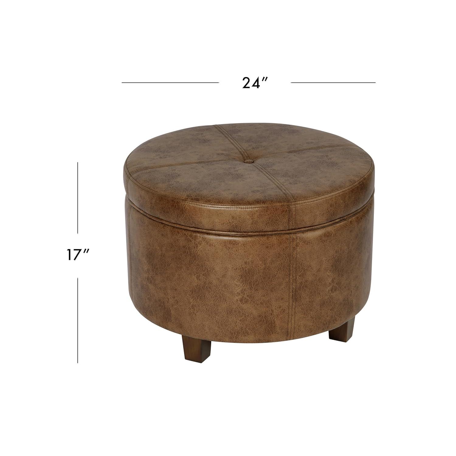 HomePop Large Leatherette Storage Ottoman - Distressed Brown Faux Leather