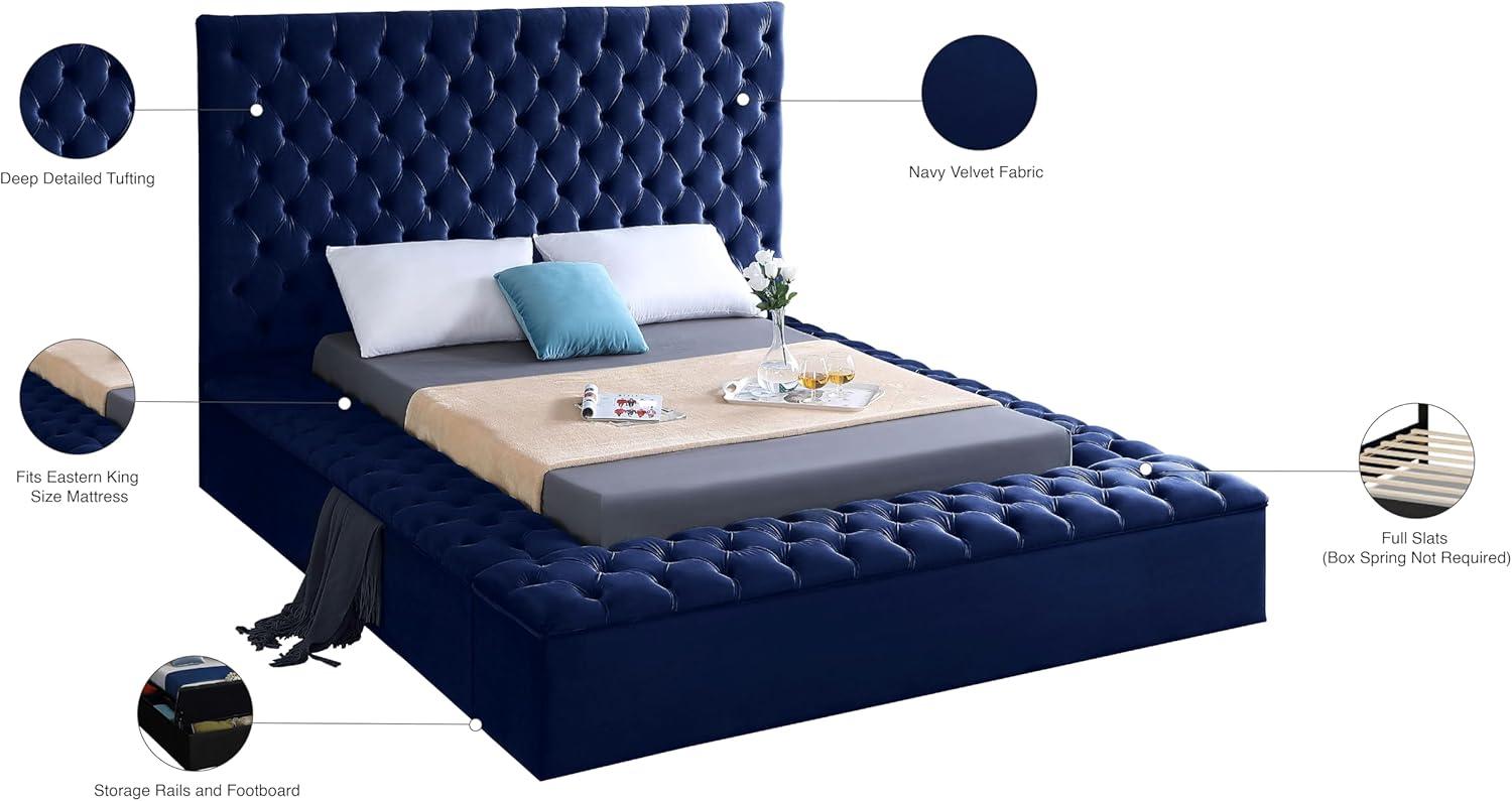 Bliss Navy Velvet King Bed (3 Boxes)-Color:Navy Velvet,Style:Contemporary