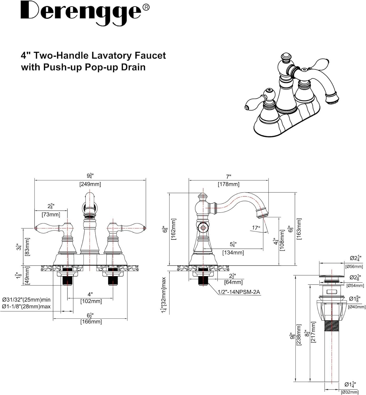 Two Handle Centerset Lavatory Faucet with Drain Assembly