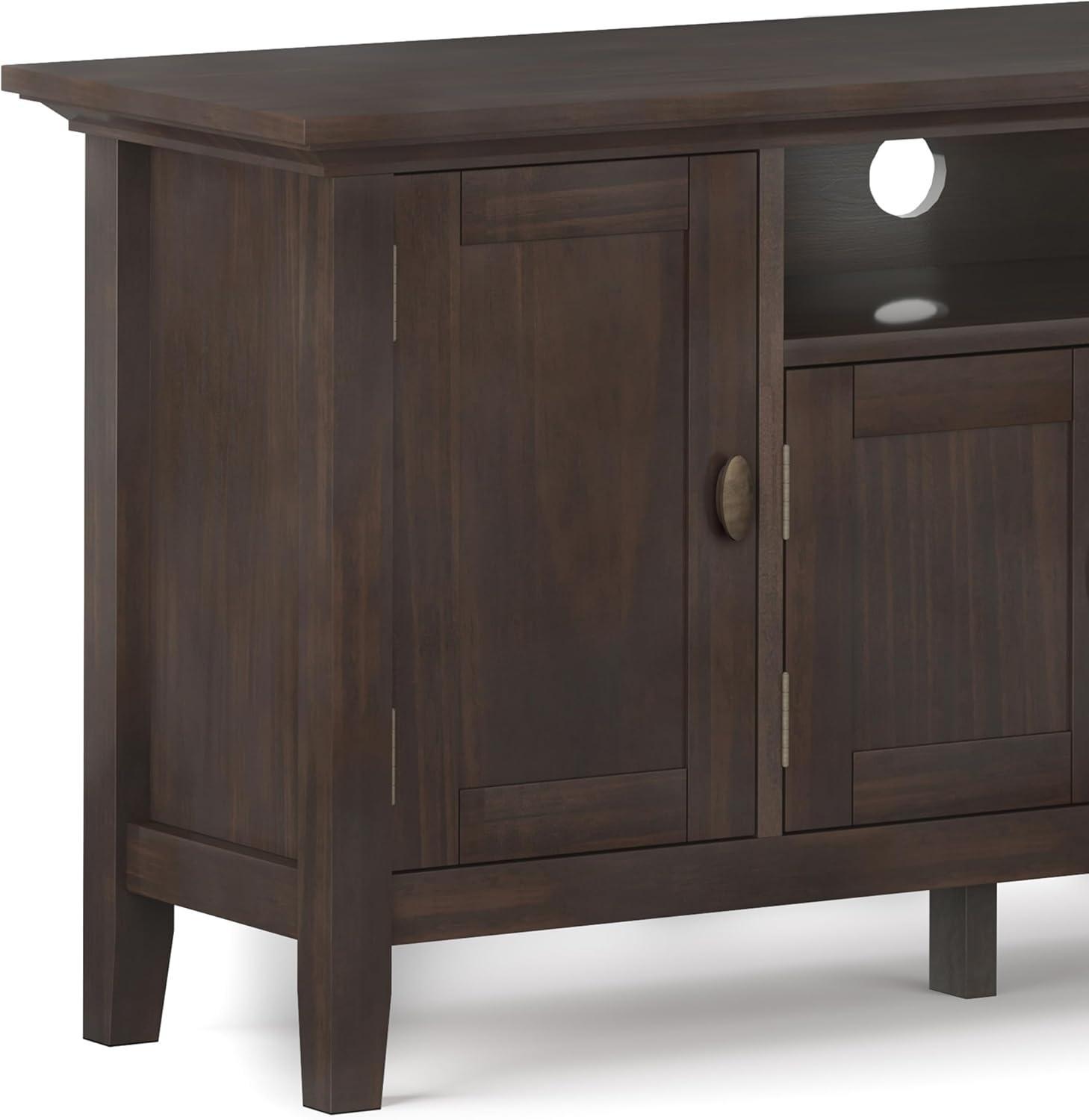 Simpli Home Redmond Wood 72" Transitional TV Media Stand in Brunette Brown For TVs up to 80"