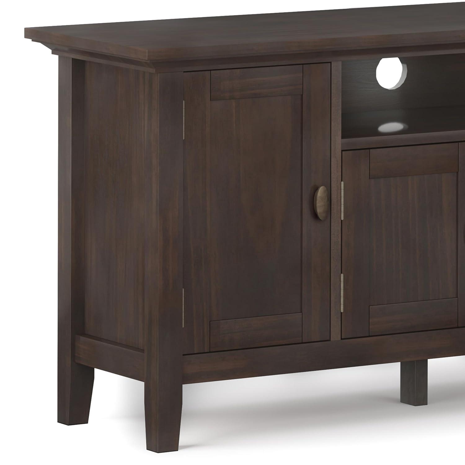 Simpli Home Redmond Wood 72" Transitional TV Media Stand in Brunette Brown For TVs up to 80"